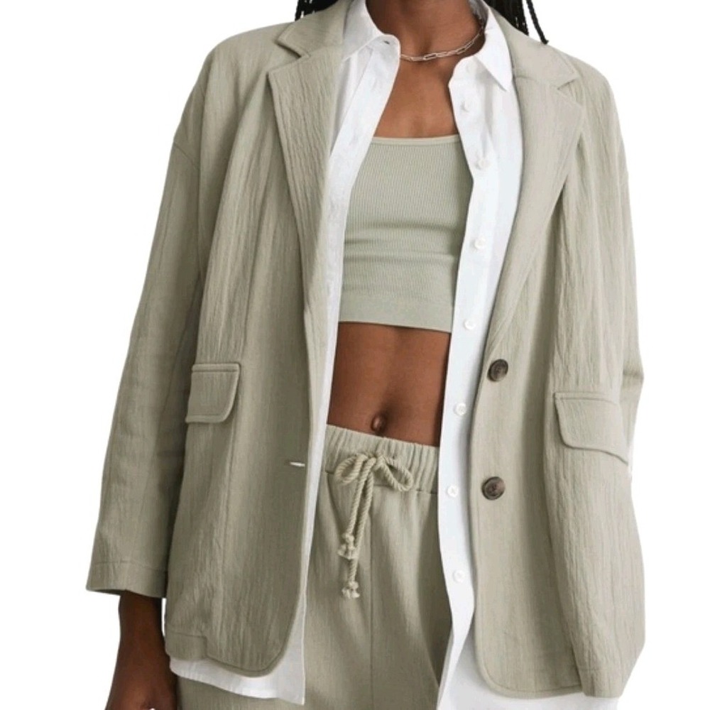 Madewell Breezewoven Larsen Relaxed Linen Blend Blazer Size M Light Green
